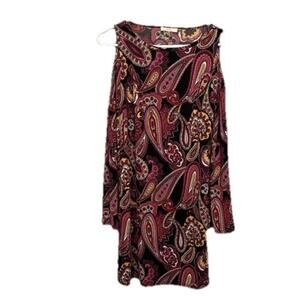 Trina Trina Turk Dress Womens Small Pink Deon Paisley Cold Shoulder Bell Sleeve